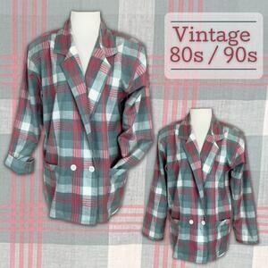 Vintage 80s 90s Iconic Tartan Plaid Oversized Cotton Blazer Spring Summer Preppy